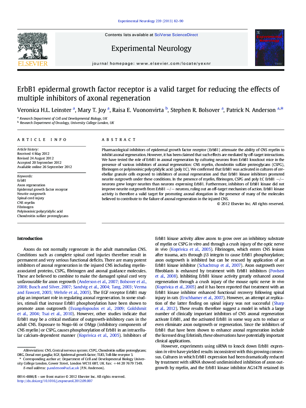 ErbB1 epidermal growth factor receptor is a valid target for reducing the effects of multiple inhibitors of axonal regeneration