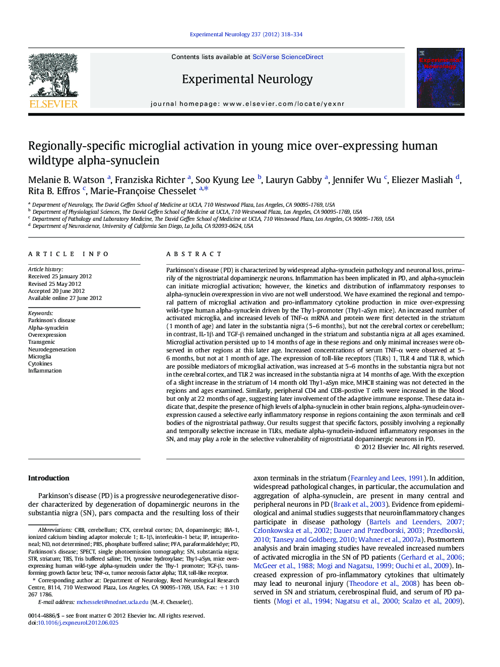 Regionally-specific microglial activation in young mice over-expressing human wildtype alpha-synuclein