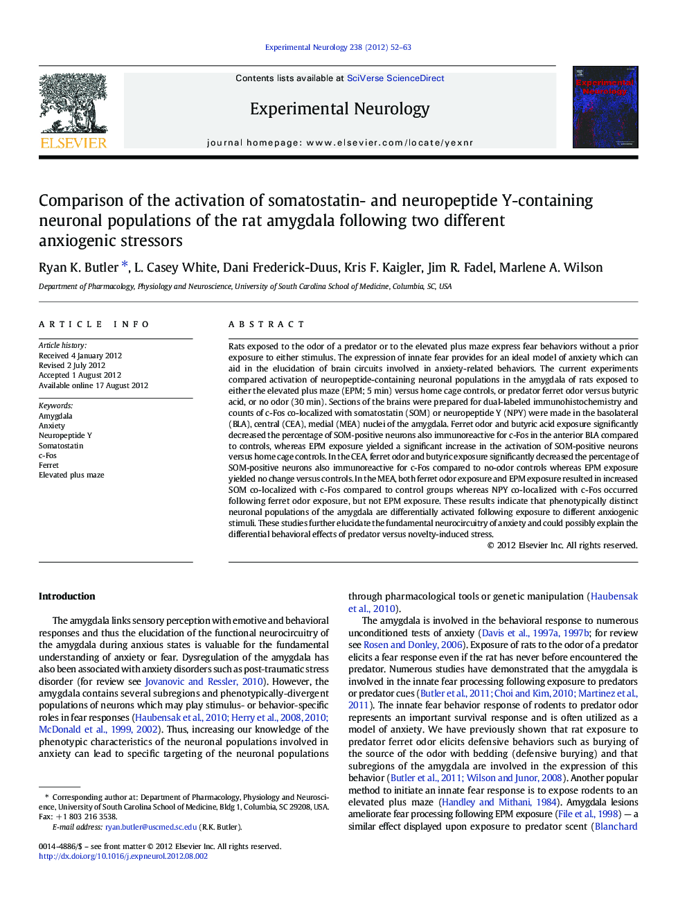 Comparison of the activation of somatostatin- and neuropeptide Y-containing neuronal populations of the rat amygdala following two different anxiogenic stressors