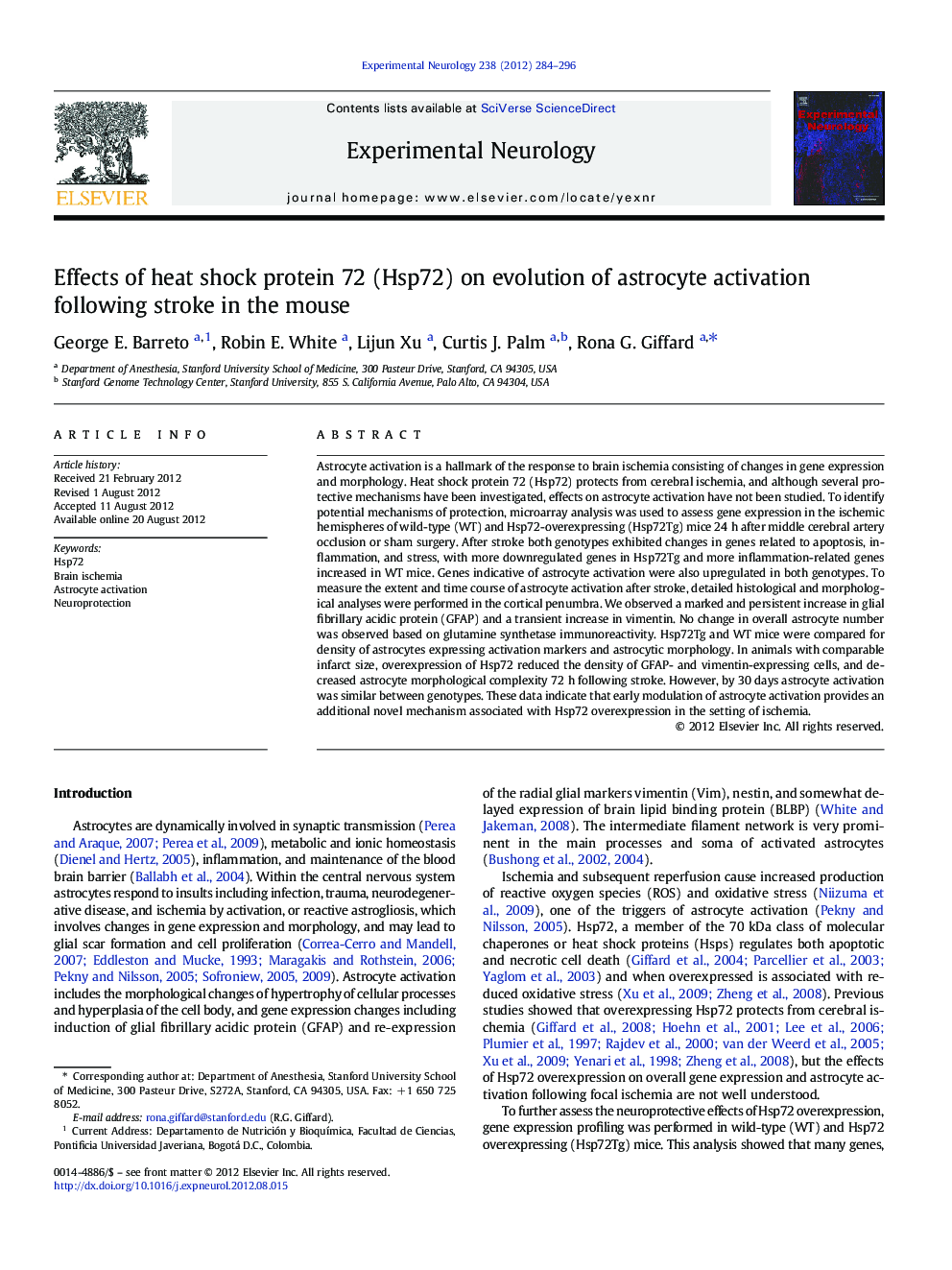 Effects of heat shock protein 72 (Hsp72) on evolution of astrocyte activation following stroke in the mouse