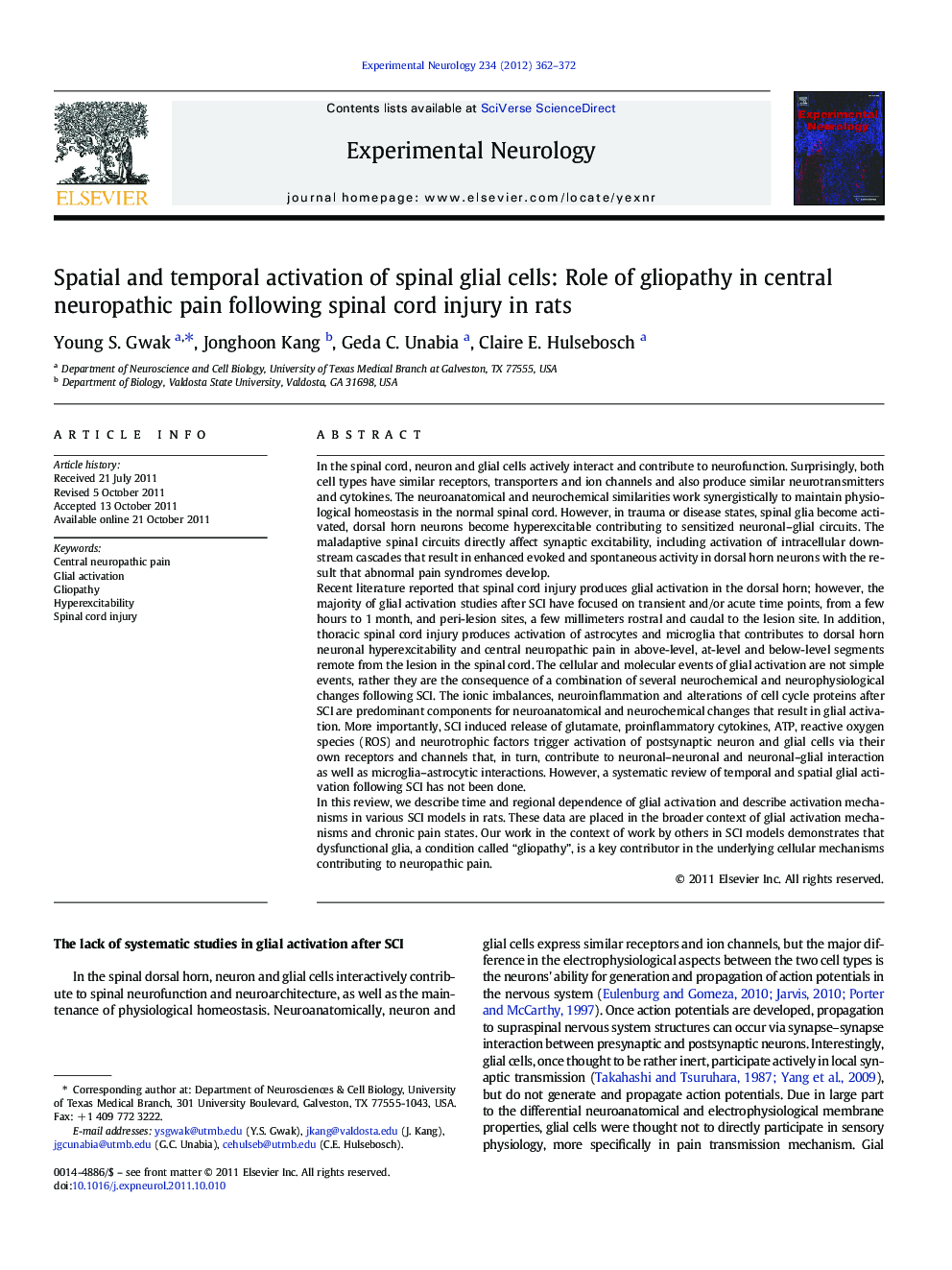 Spatial and temporal activation of spinal glial cells: Role of gliopathy in central neuropathic pain following spinal cord injury in rats