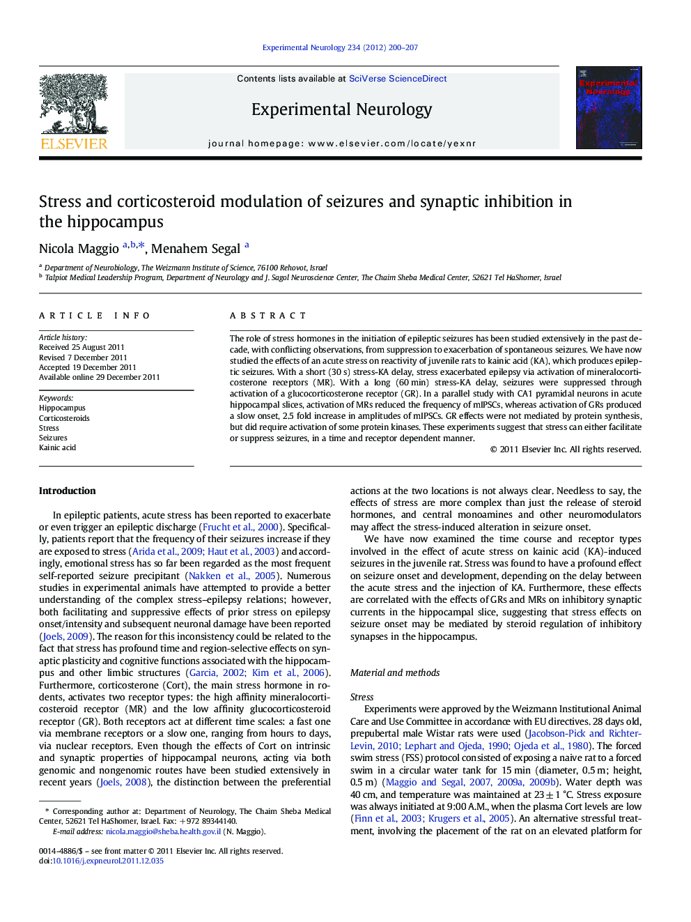 Stress and corticosteroid modulation of seizures and synaptic inhibition in the hippocampus