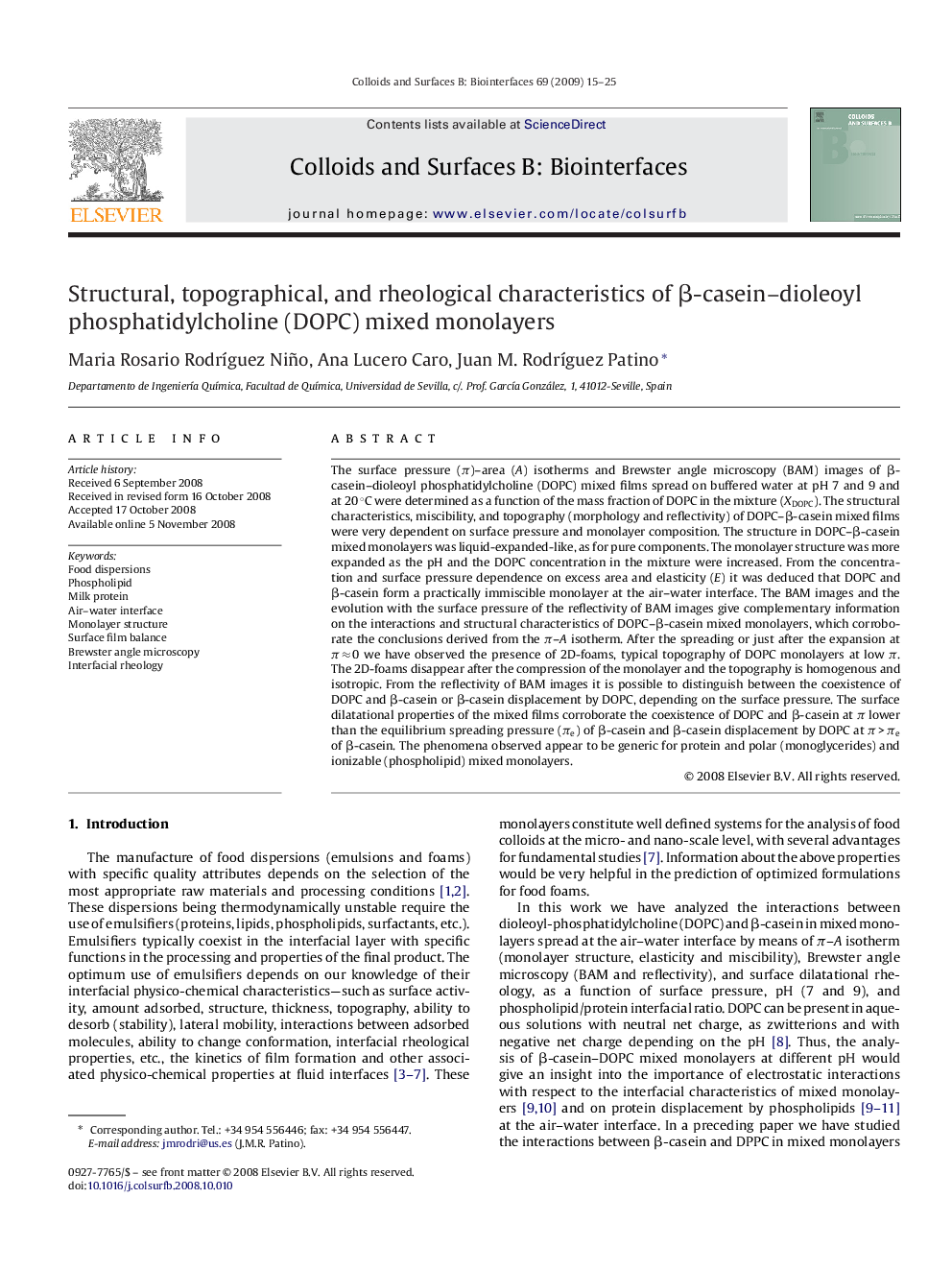 Structural, topographical, and rheological characteristics of β-casein–dioleoyl phosphatidylcholine (DOPC) mixed monolayers