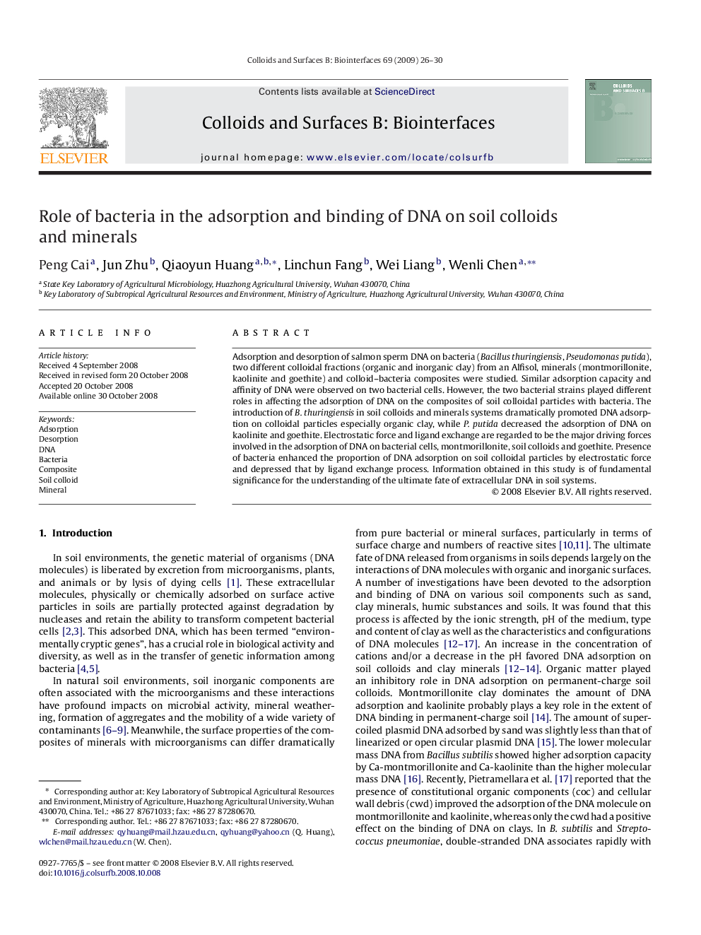 Role of bacteria in the adsorption and binding of DNA on soil colloids and minerals