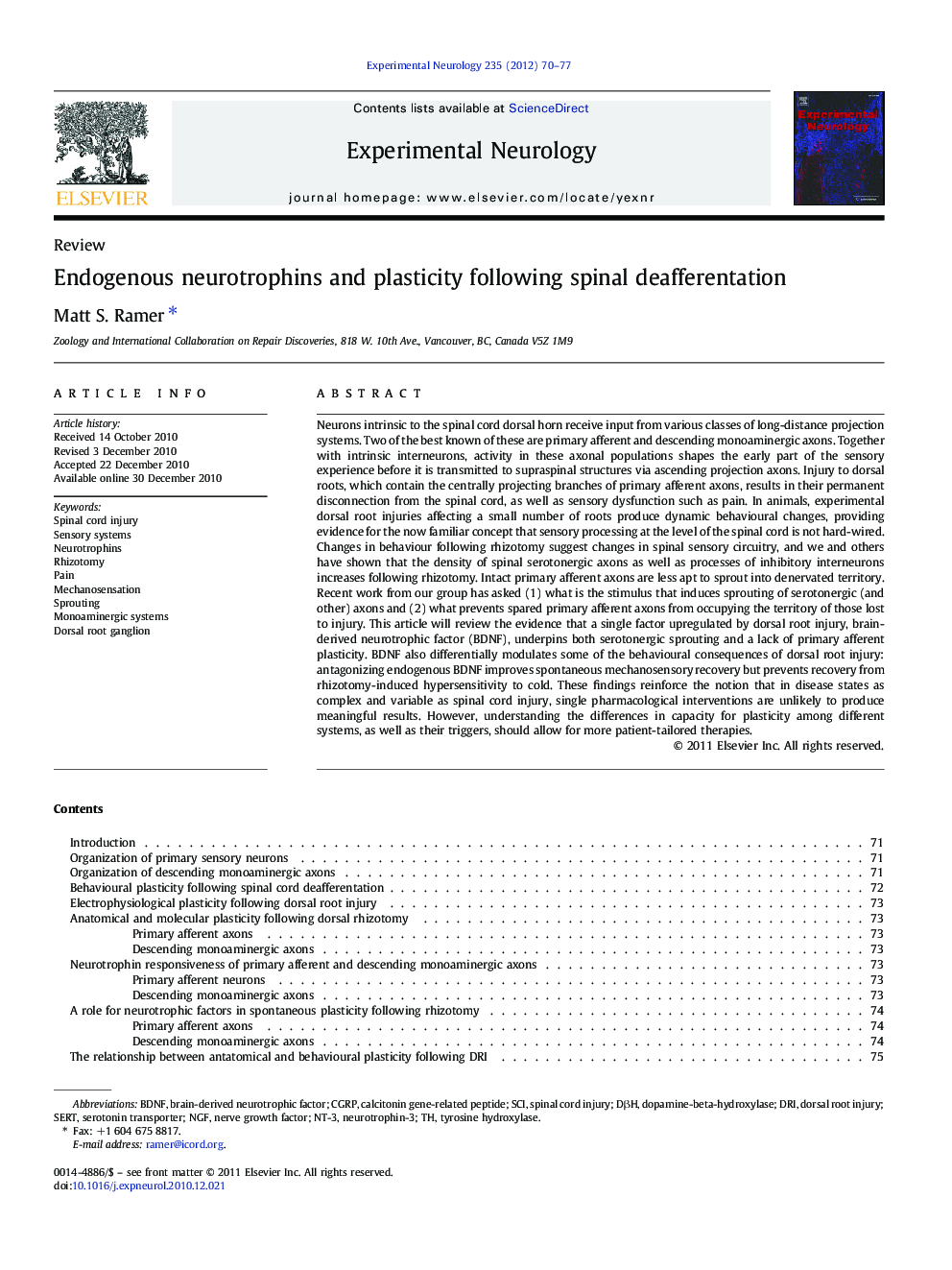 Endogenous neurotrophins and plasticity following spinal deafferentation