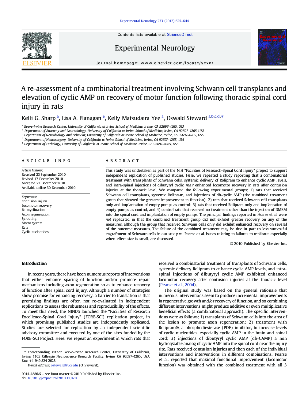 A re-assessment of a combinatorial treatment involving Schwann cell transplants and elevation of cyclic AMP on recovery of motor function following thoracic spinal cord injury in rats