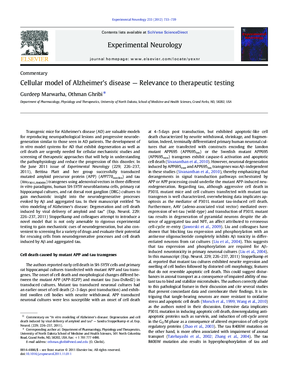 عکس صفحه اول مقاله: Cellular model of Alzheimer's disease - Relevance to therapeutic testing Cellular model of Alzheimer's disease - Relevance to therapeutic testing