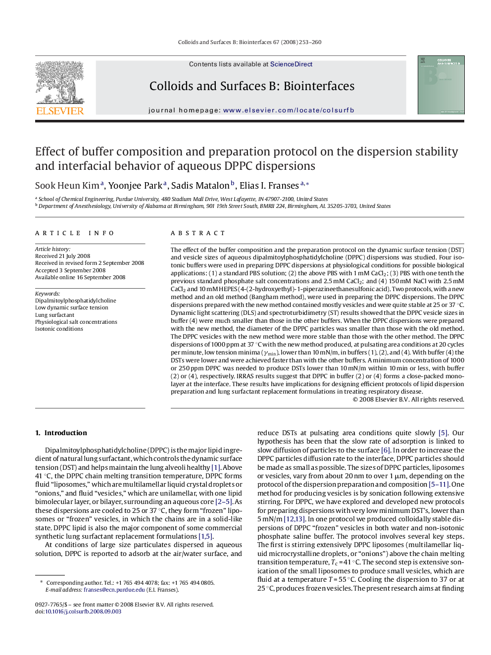 Effect of buffer composition and preparation protocol on the dispersion stability and interfacial behavior of aqueous DPPC dispersions