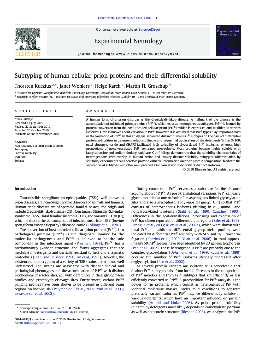 Subtyping of human cellular prion proteins and their differential solubility