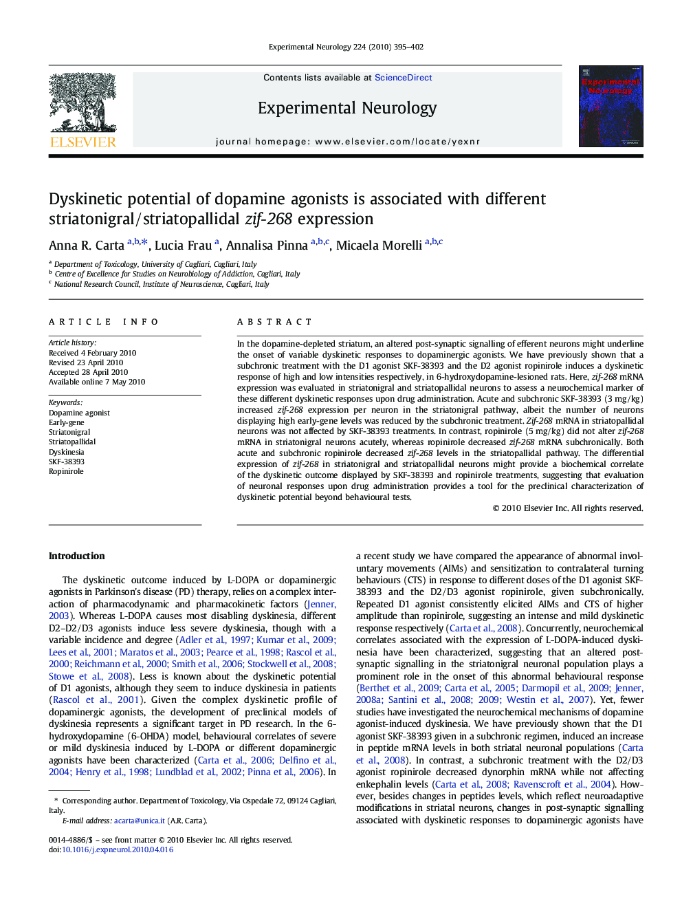 Dyskinetic potential of dopamine agonists is associated with different striatonigral/striatopallidal zif-268 expression