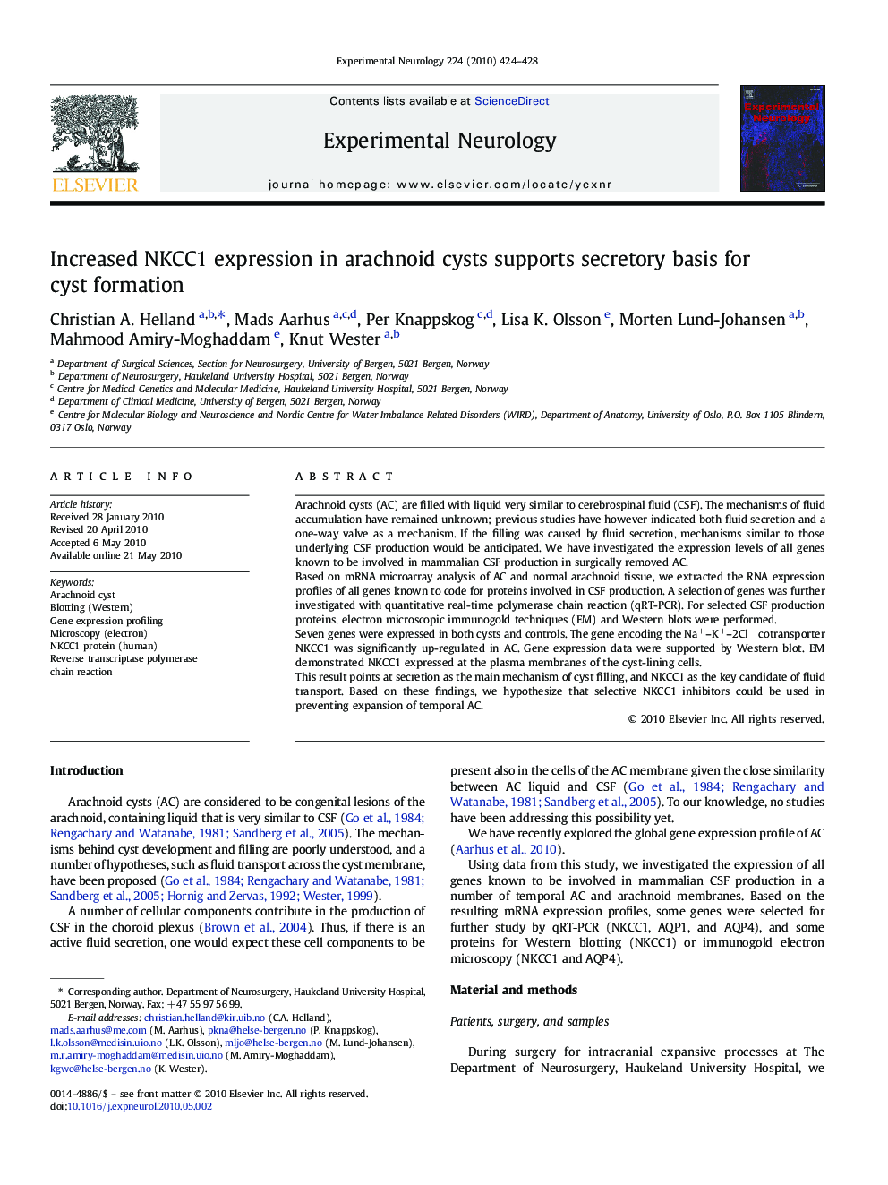 Increased NKCC1 expression in arachnoid cysts supports secretory basis for cyst formation