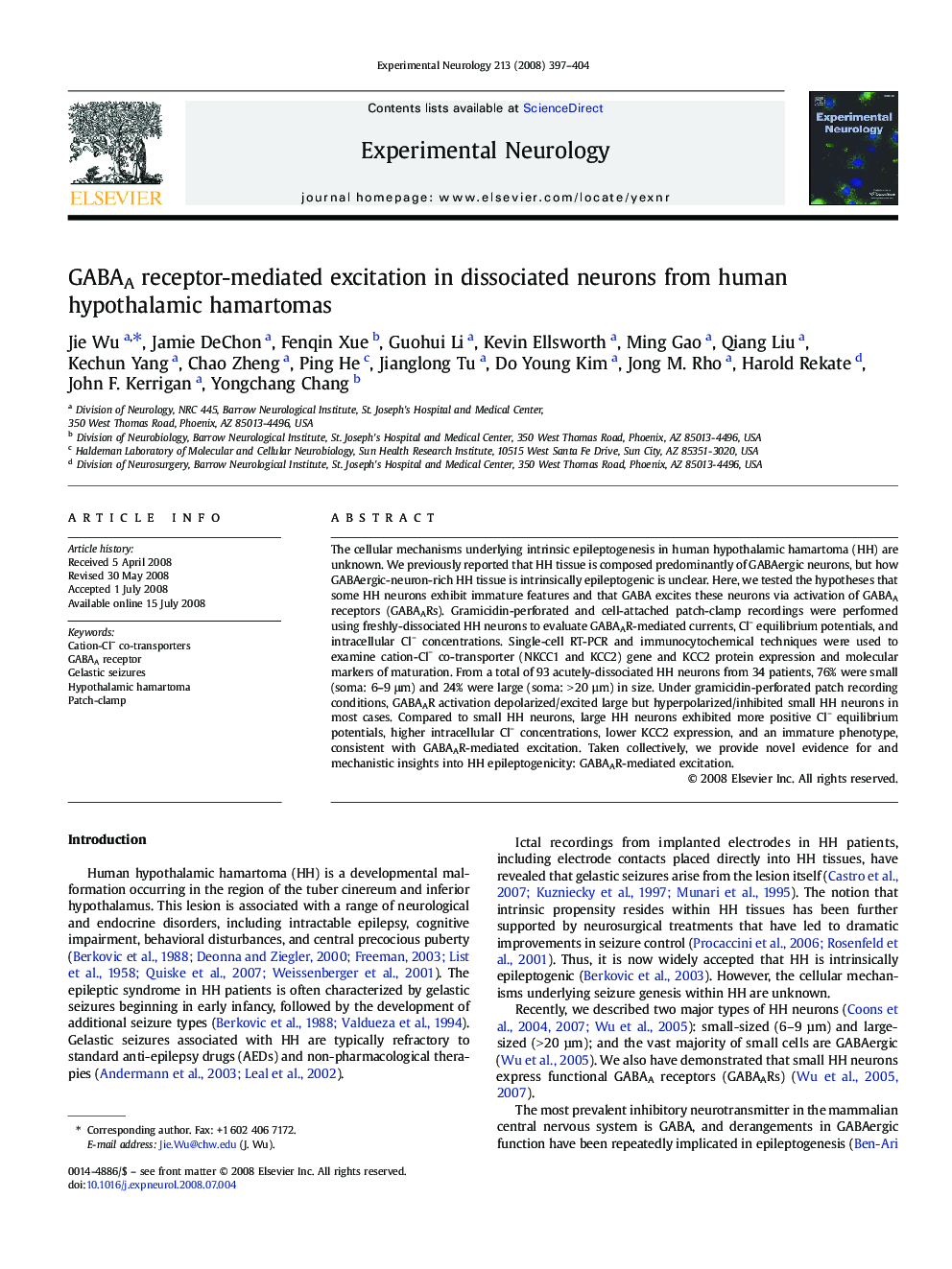 GABAA receptor-mediated excitation in dissociated neurons from human hypothalamic hamartomas