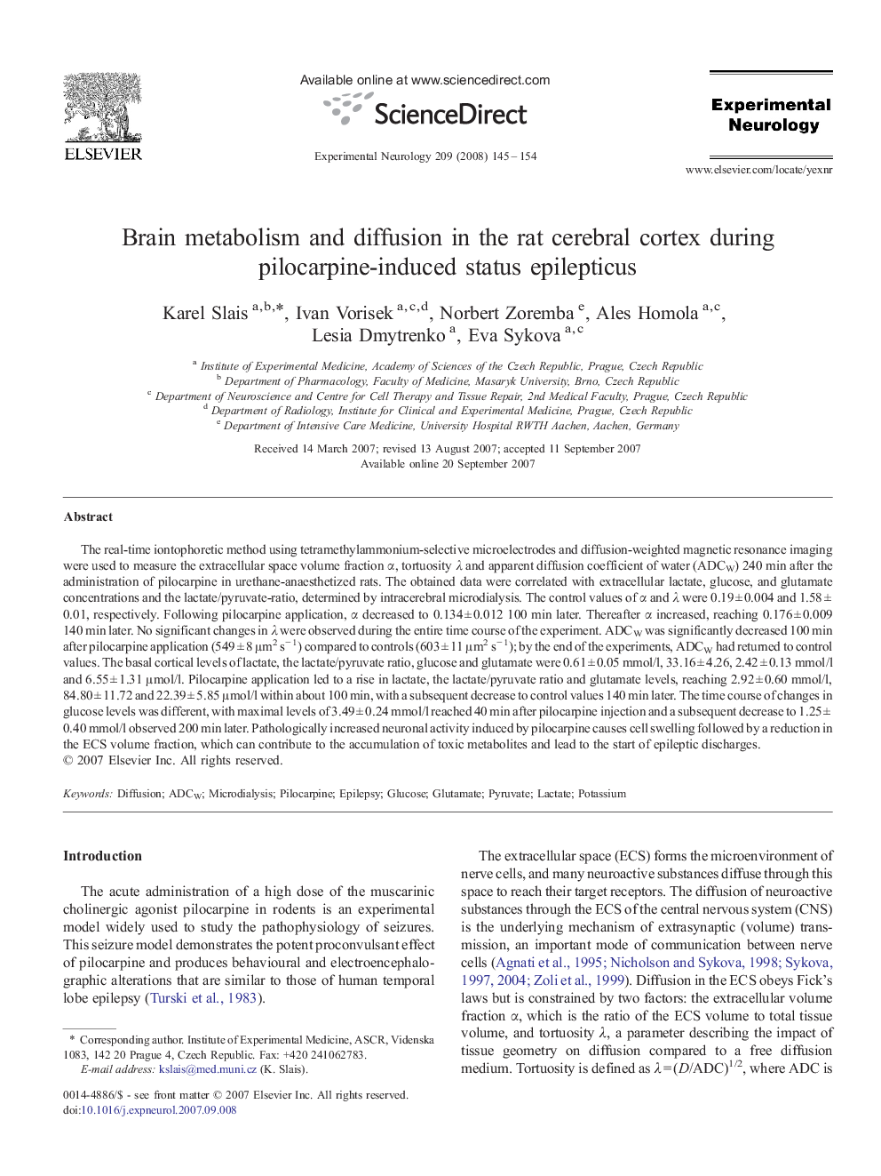 Brain metabolism and diffusion in the rat cerebral cortex during pilocarpine-induced status epilepticus