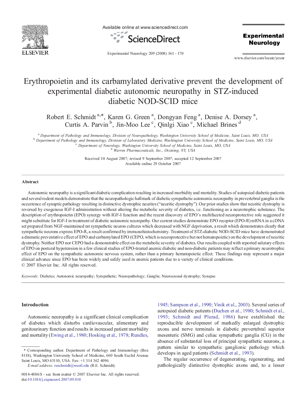 Erythropoietin and its carbamylated derivative prevent the development of experimental diabetic autonomic neuropathy in STZ-induced diabetic NOD-SCID mice