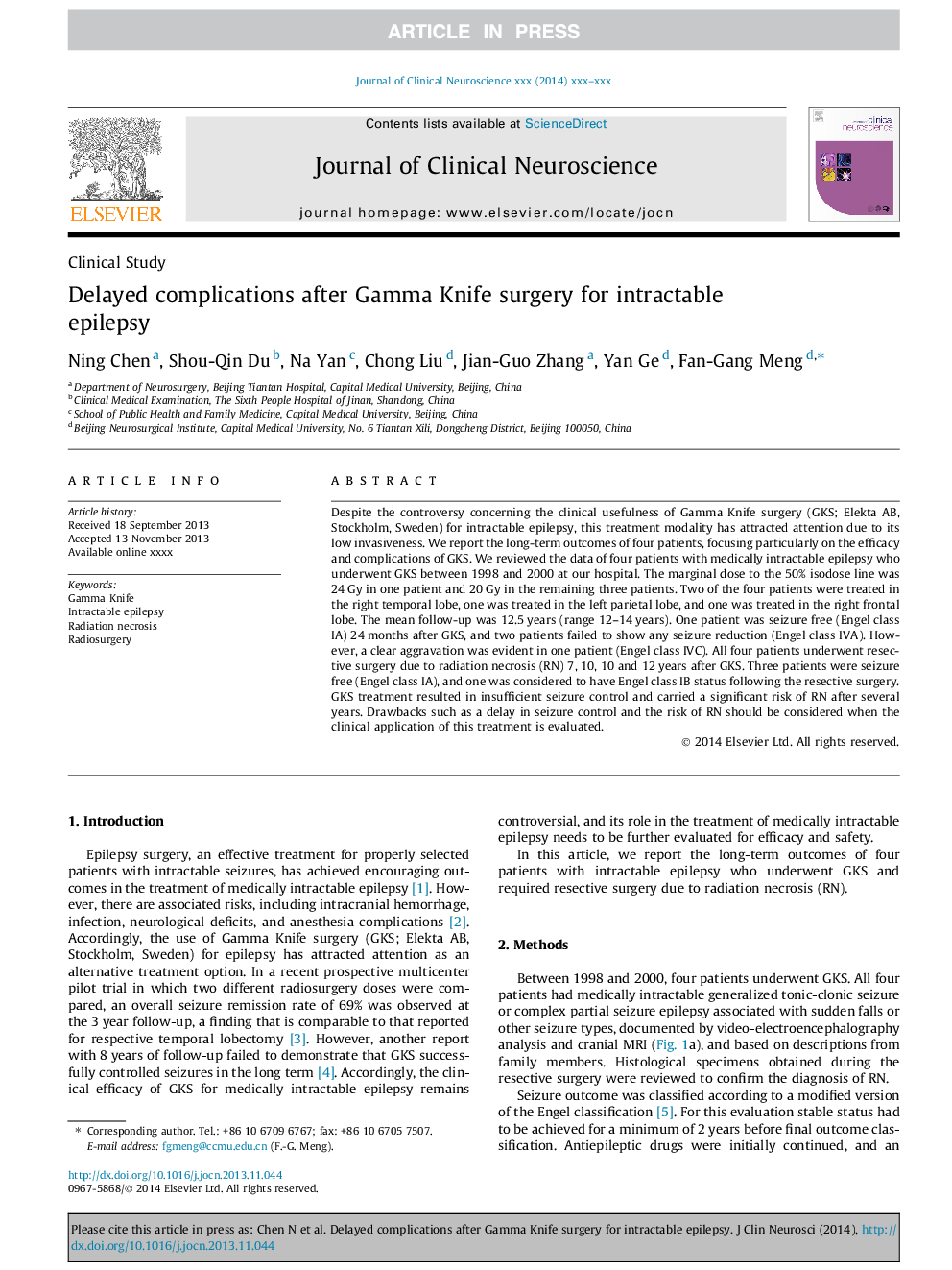 Delayed complications after Gamma Knife surgery for intractable epilepsy