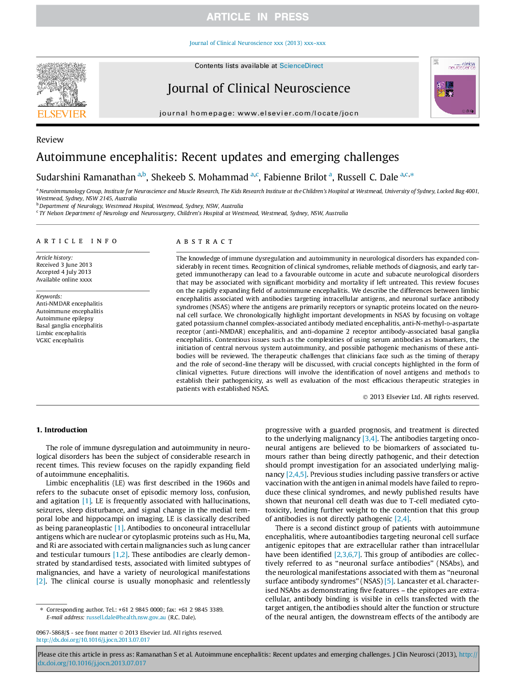 Autoimmune encephalitis: Recent updates and emerging challenges