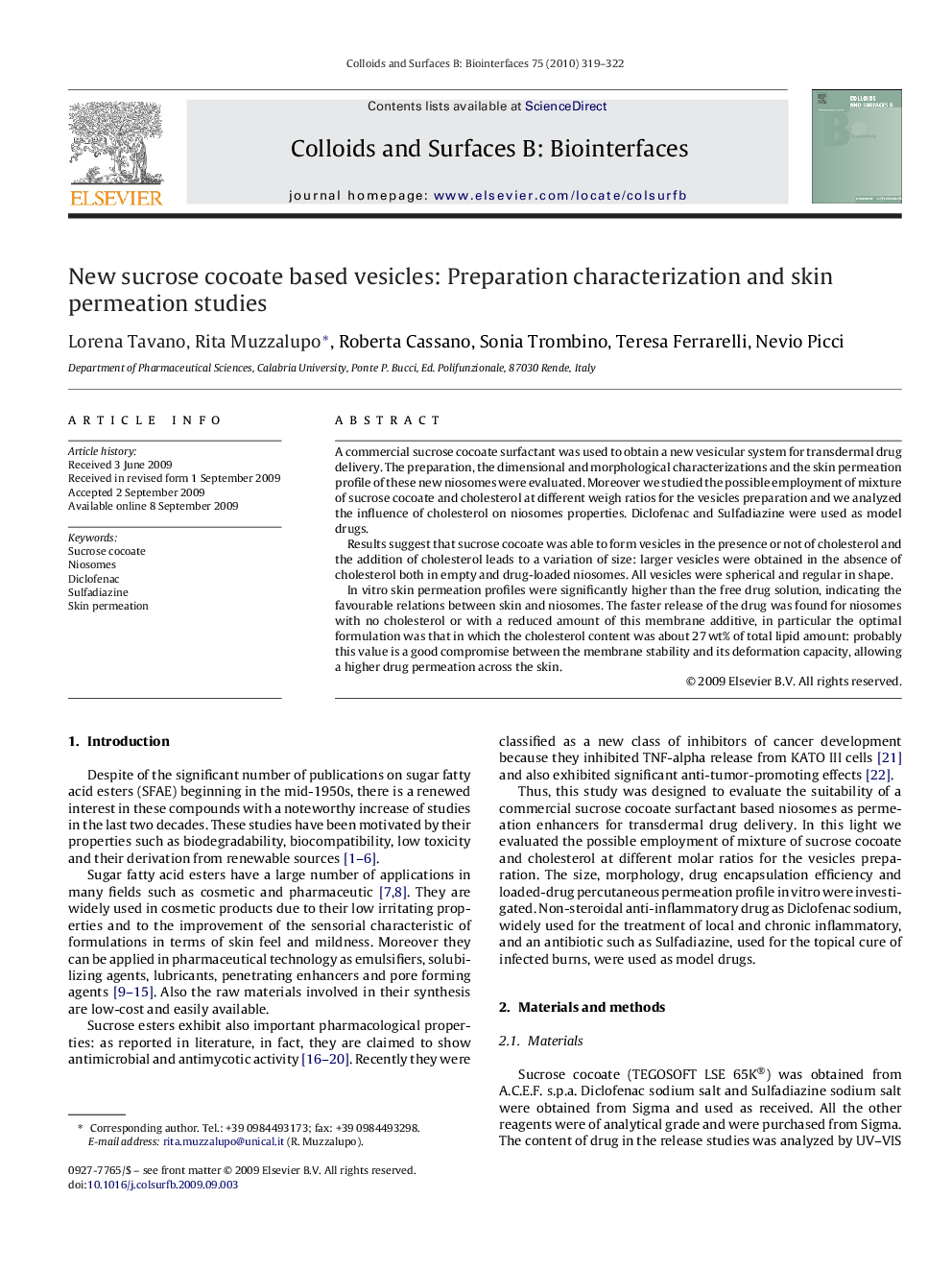 New sucrose cocoate based vesicles: Preparation characterization and skin permeation studies