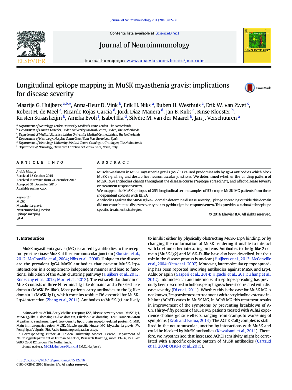 Longitudinal epitope mapping in MuSK myasthenia gravis: implications for disease severity