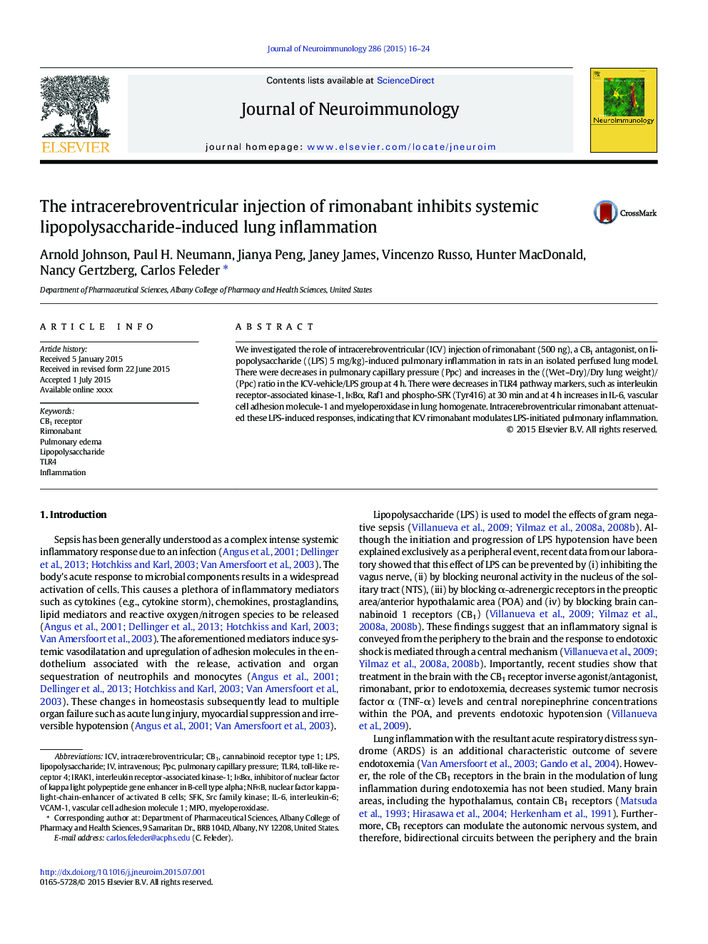 The intracerebroventricular injection of rimonabant inhibits systemic lipopolysaccharide-induced lung inflammation