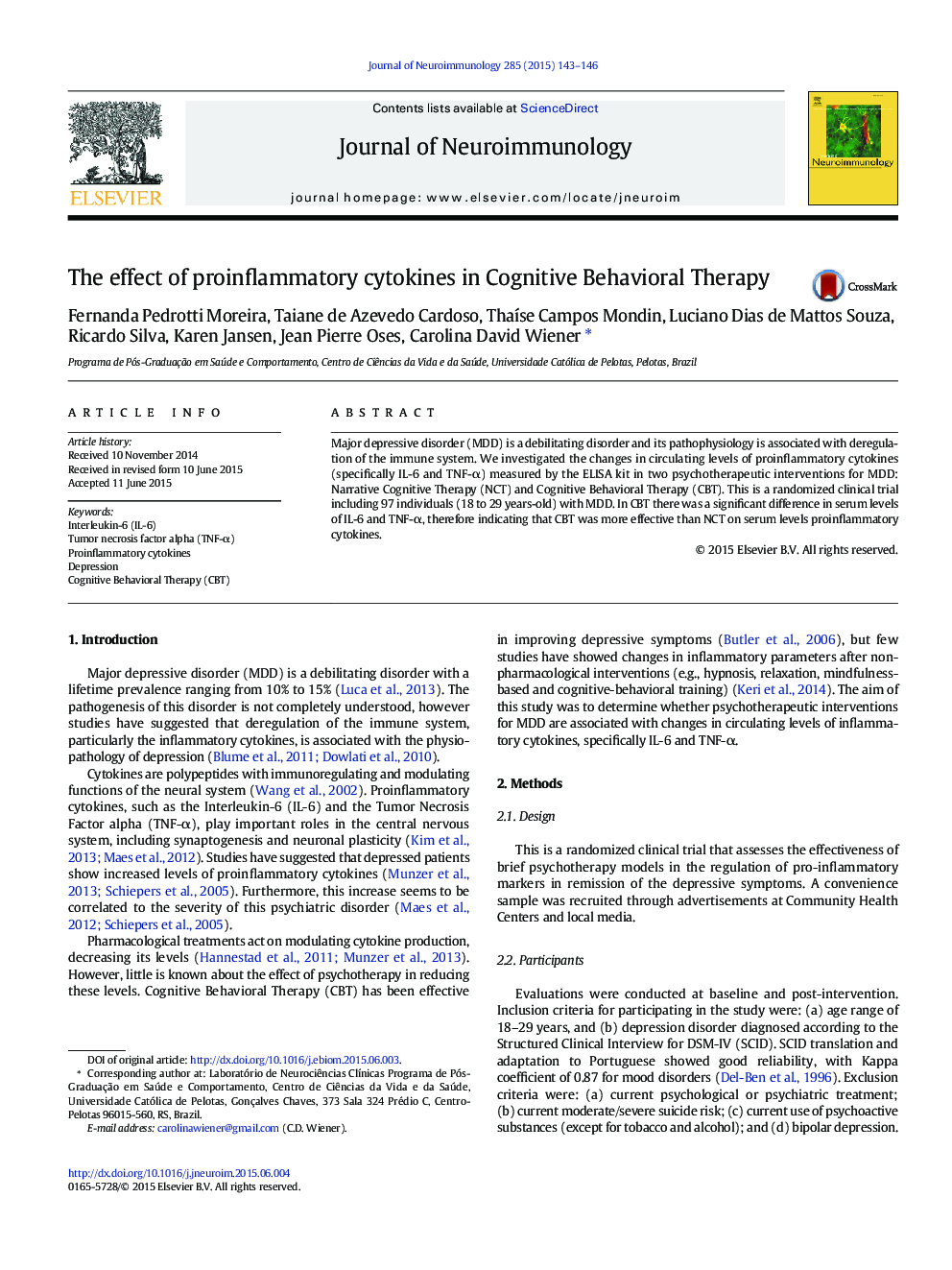 The effect of proinflammatory cytokines in Cognitive Behavioral Therapy