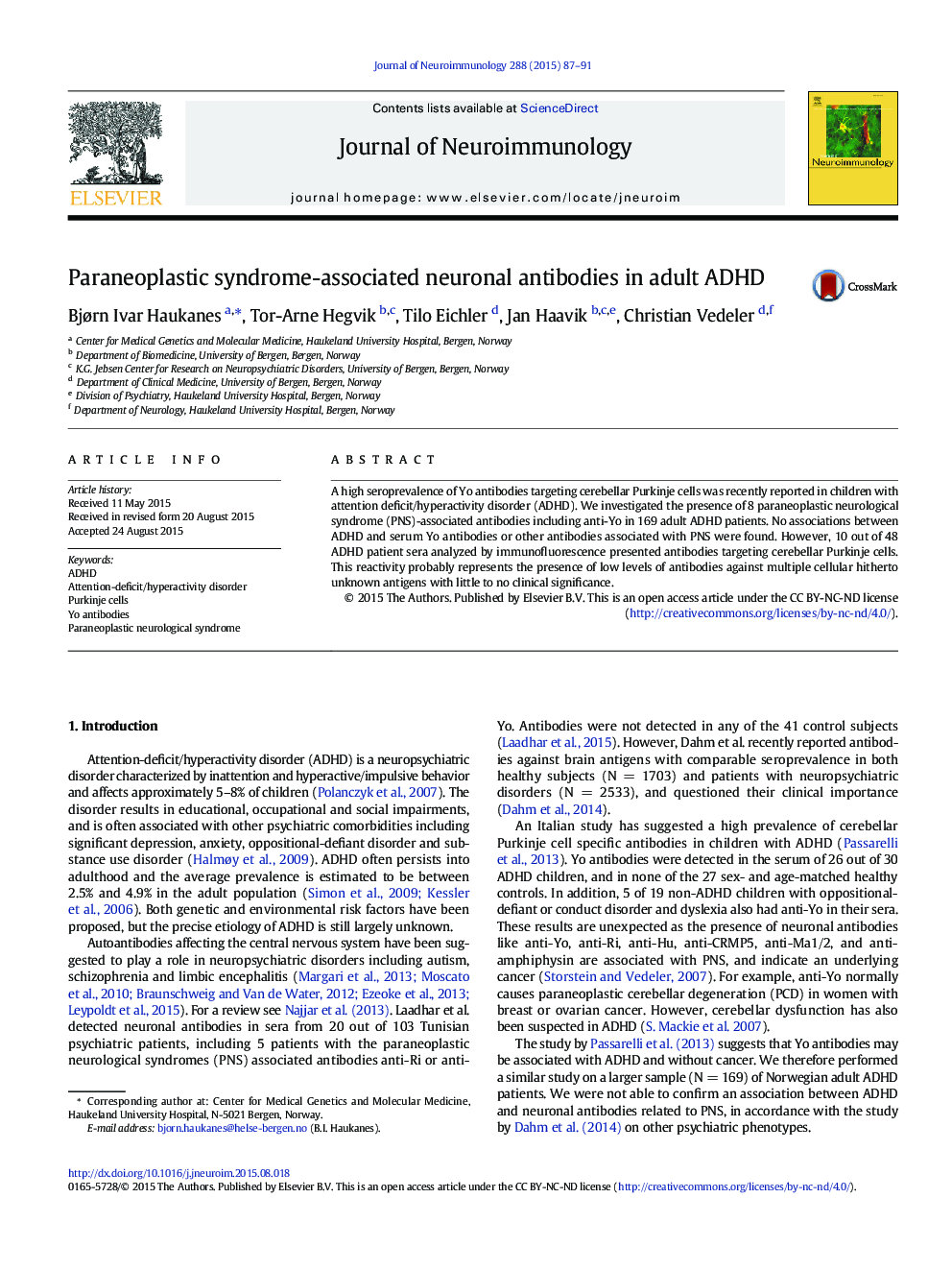 Paraneoplastic syndrome-associated neuronal antibodies in adult ADHD