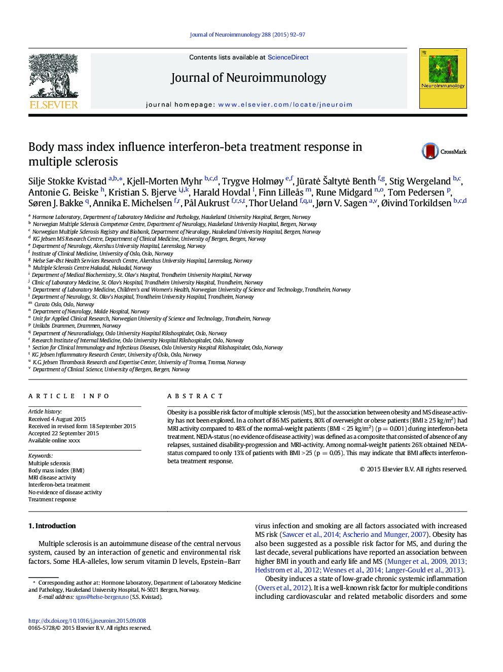 Body mass index influence interferon-beta treatment response in multiple sclerosis