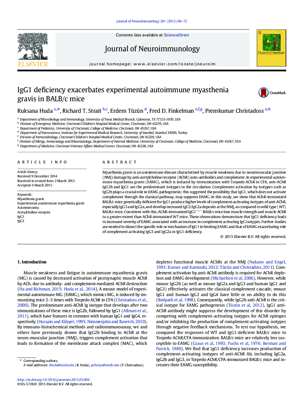 IgG1 deficiency exacerbates experimental autoimmune myasthenia gravis in BALB/c mice