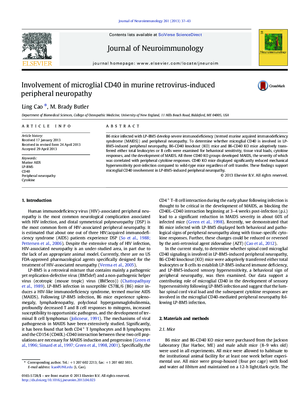 Involvement of microglial CD40 in murine retrovirus-induced peripheral neuropathy