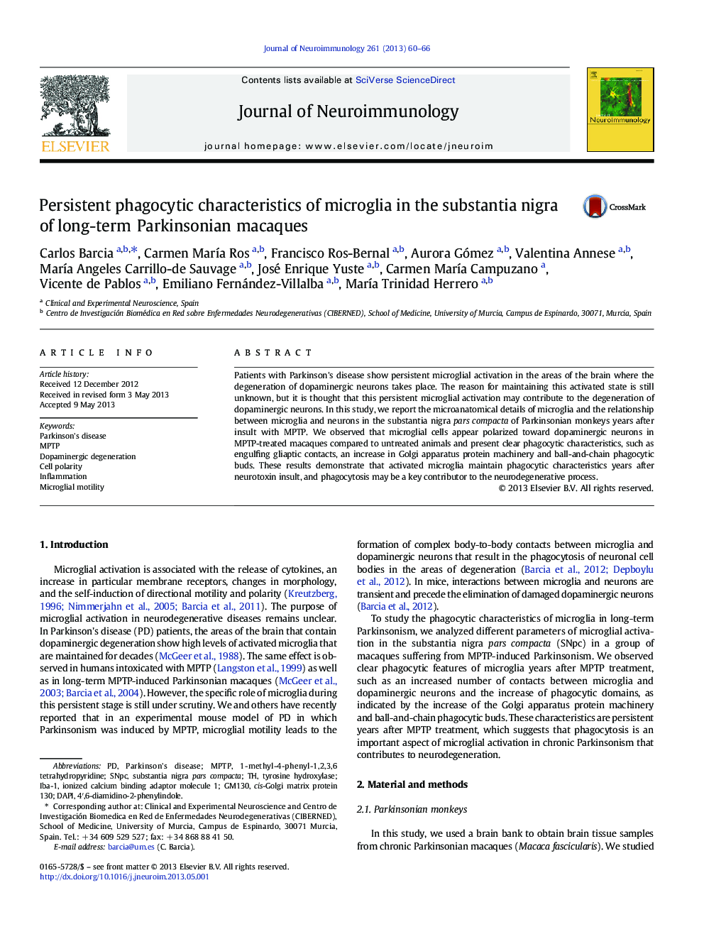 Persistent phagocytic characteristics of microglia in the substantia nigra of long-term Parkinsonian macaques