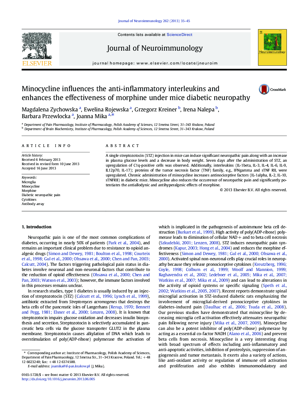 Minocycline influences the anti-inflammatory interleukins and enhances the effectiveness of morphine under mice diabetic neuropathy