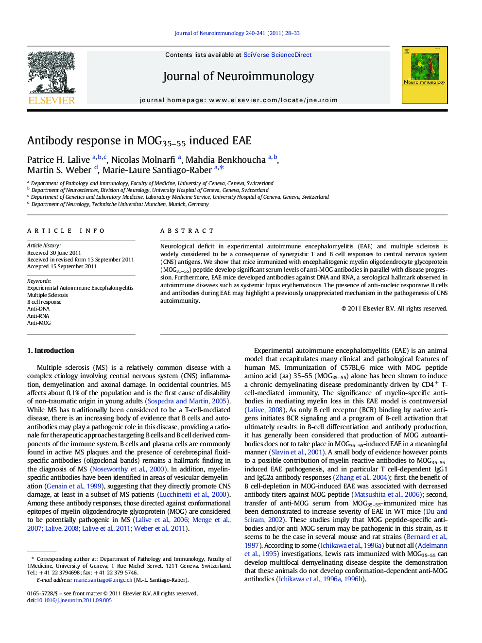 Antibody response in MOG35-55 induced EAE