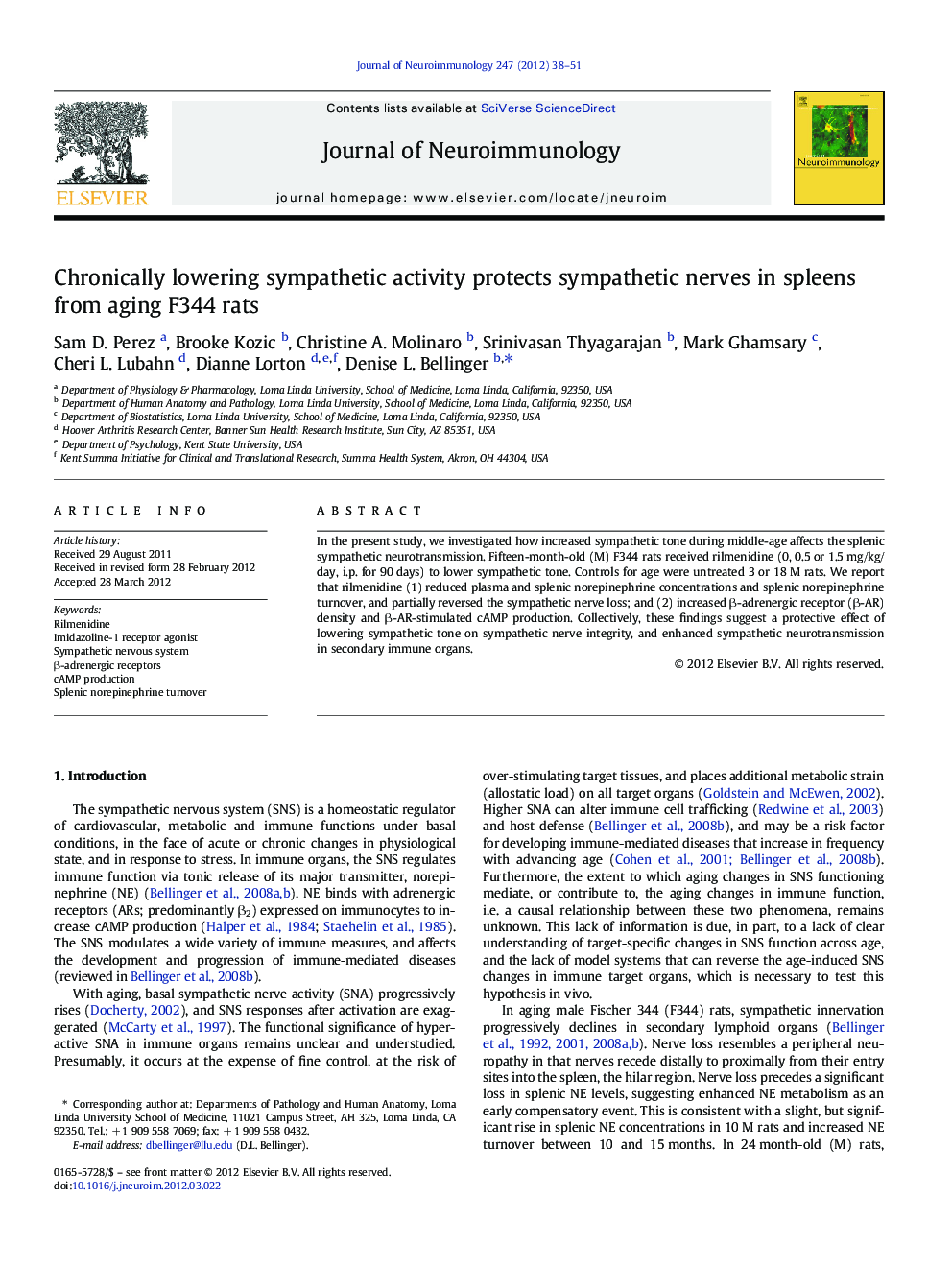 Chronically lowering sympathetic activity protects sympathetic nerves in spleens from aging F344 rats