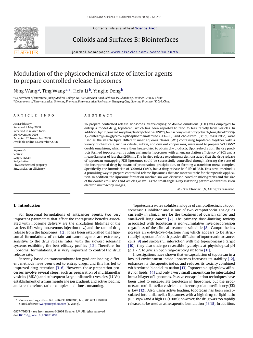 Modulation of the physicochemical state of interior agents to prepare controlled release liposomes