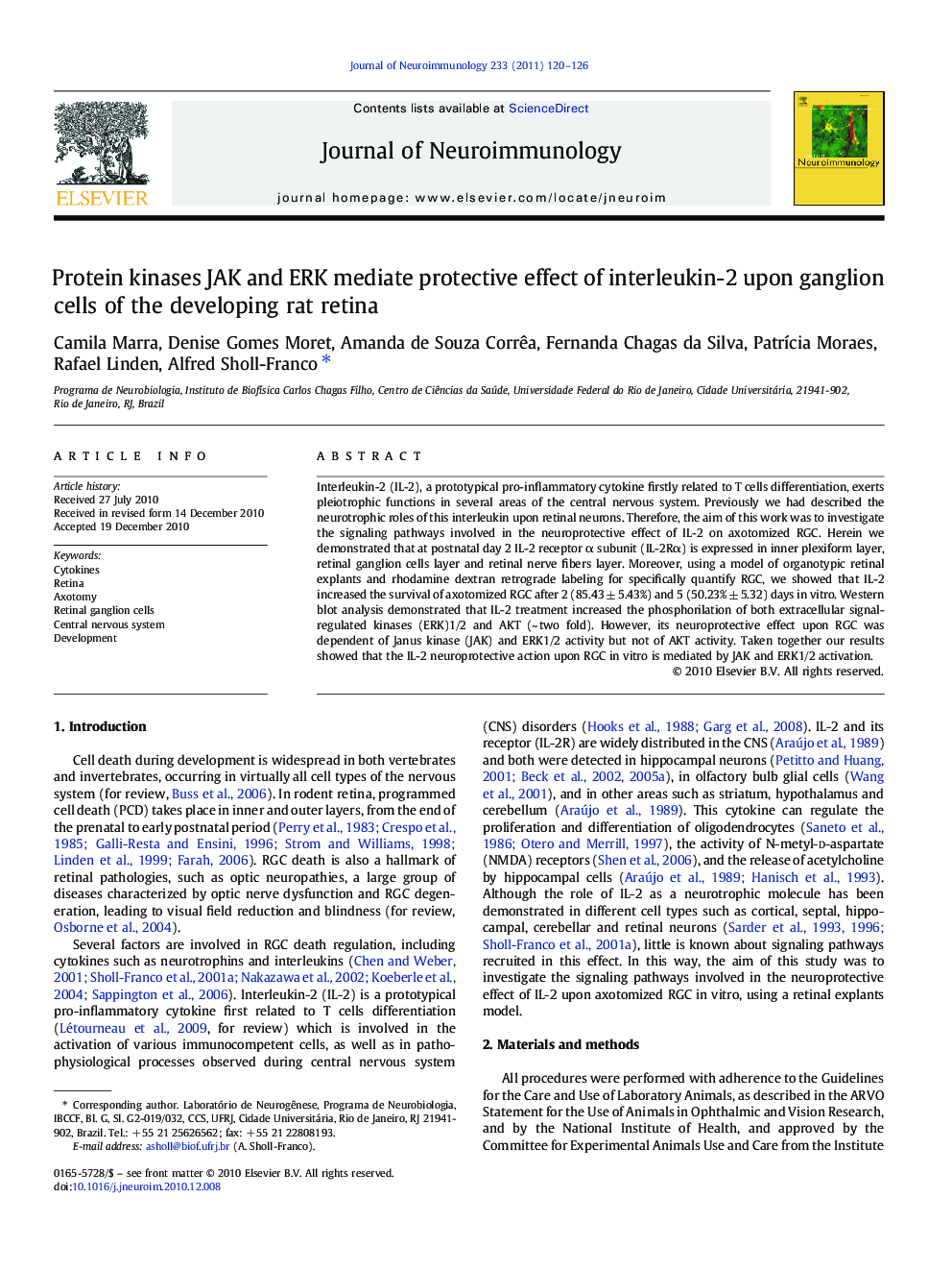 Protein kinases JAK and ERK mediate protective effect of interleukin-2 upon ganglion cells of the developing rat retina