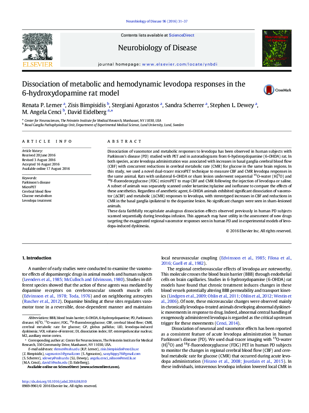 تجزیه پاسخ های متابولیکی و همودینامیک لودوپا در مدل موش 6-هیدروکسی دیوپامین 