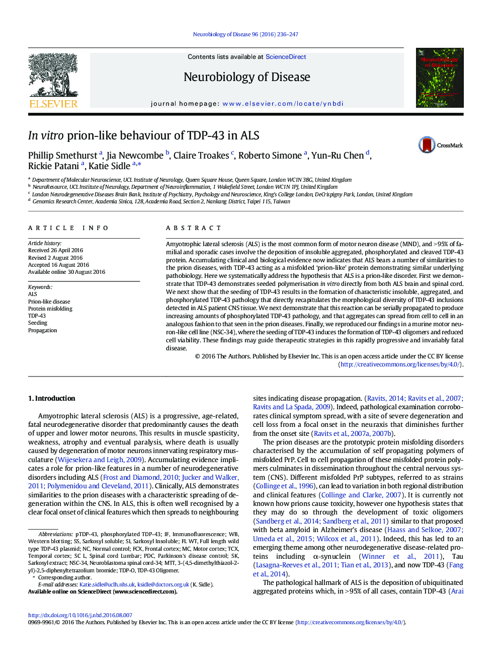 In vitro prion-like behaviour of TDP-43 in ALS