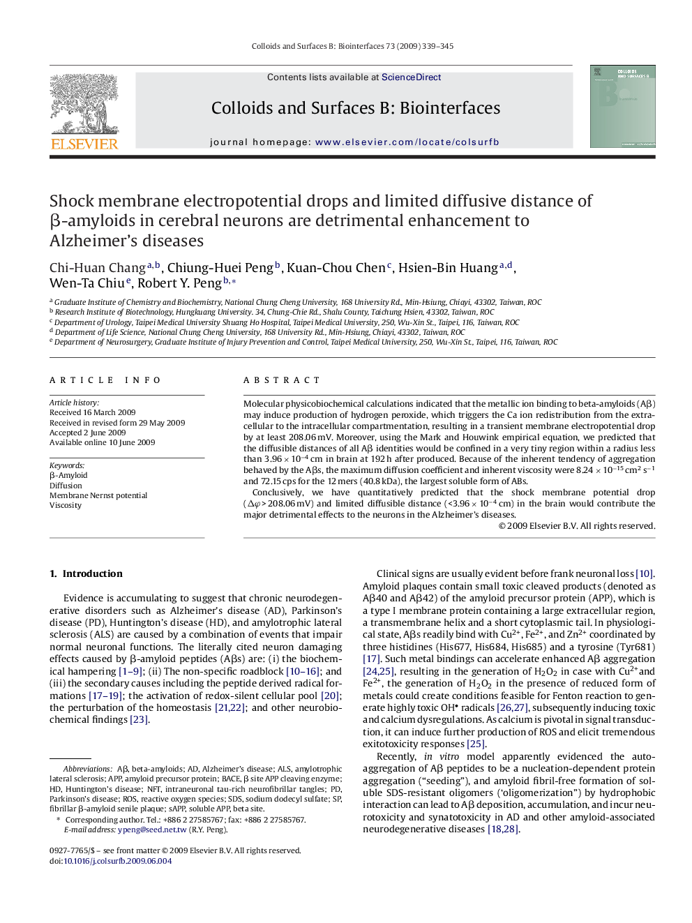 Shock membrane electropotential drops and limited diffusive distance of Î²-amyloids in cerebral neurons are detrimental enhancement to Alzheimer's diseases