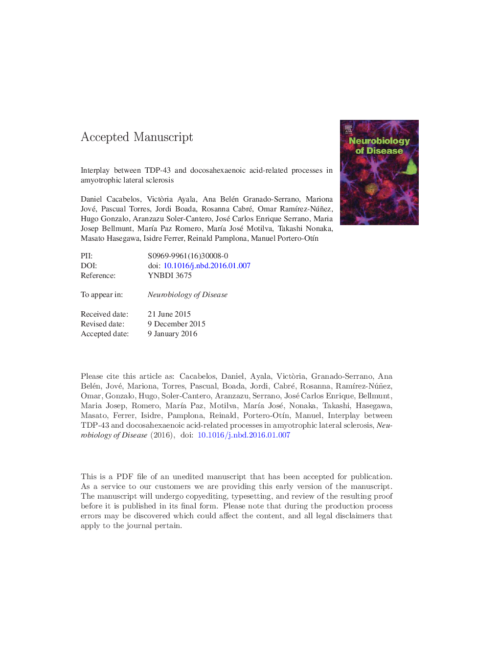 Interplay between TDP-43 and docosahexaenoic acid-related processes in amyotrophic lateral sclerosis