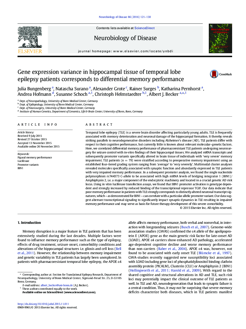 Gene expression variance in hippocampal tissue of temporal lobe epilepsy patients corresponds to differential memory performance