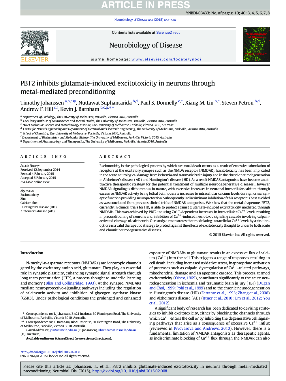 PBT2 inhibits glutamate-induced excitotoxicity in neurons through metal-mediated preconditioning