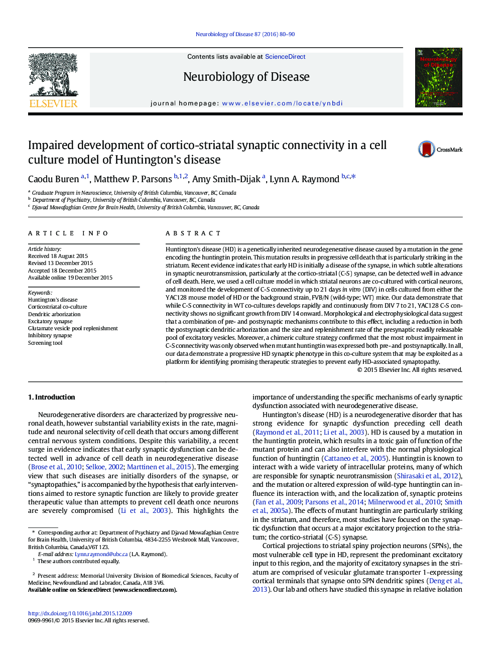 اختلال رشد اتصال سیناپسی کورتیکواستروییت در یک مدل کشت سلولی بیماری هانتینگتون 