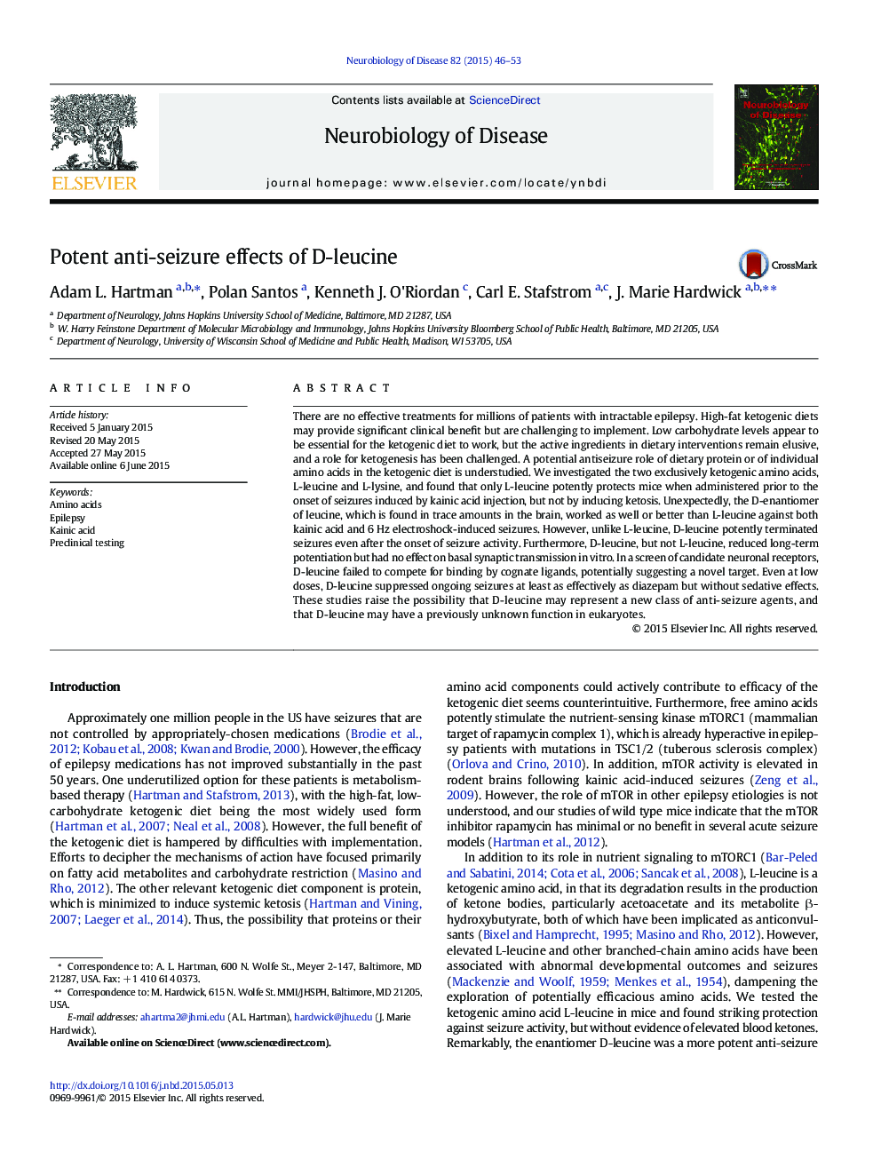 Potent anti-seizure effects of D-leucine