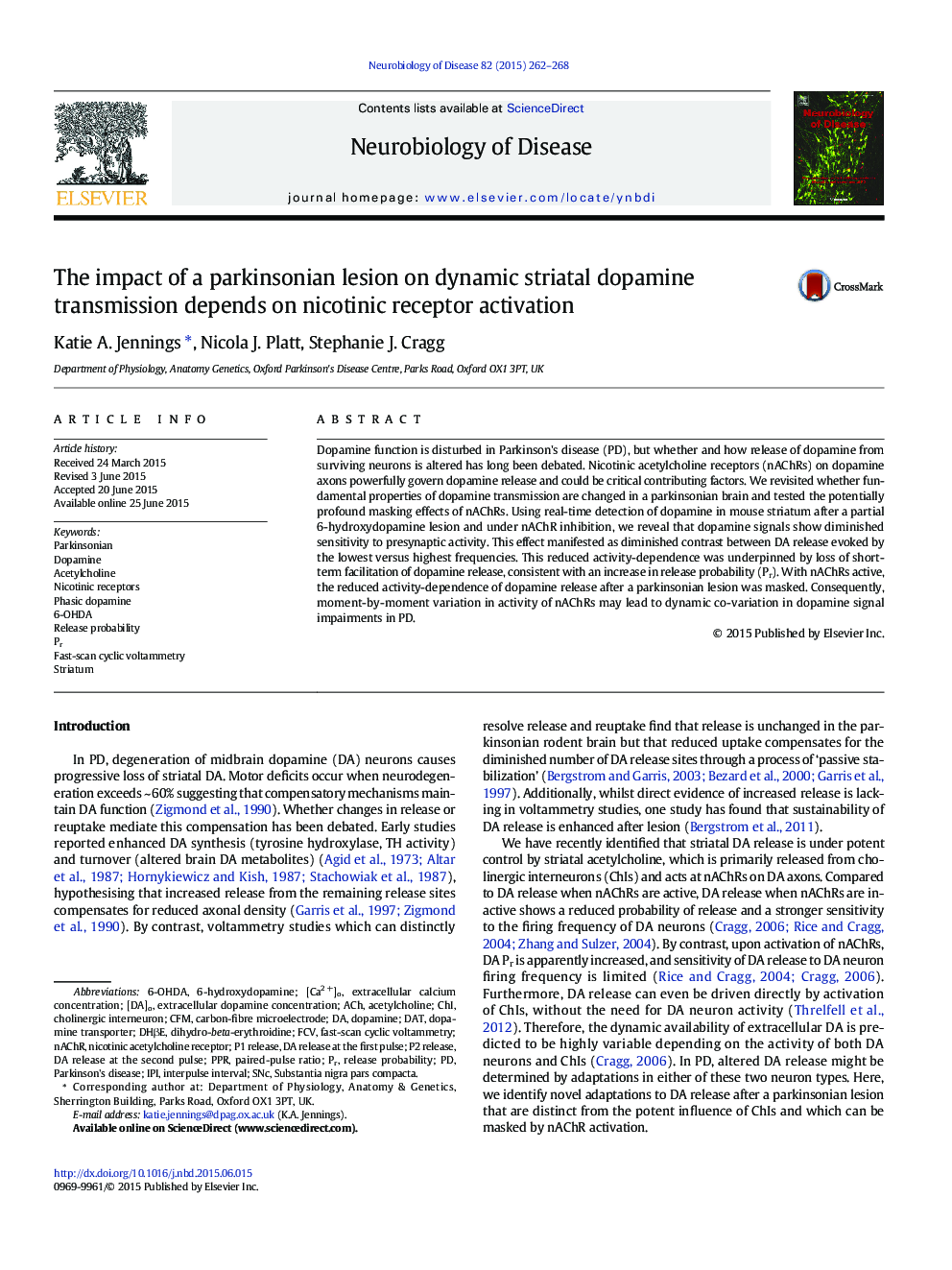 The impact of a parkinsonian lesion on dynamic striatal dopamine transmission depends on nicotinic receptor activation