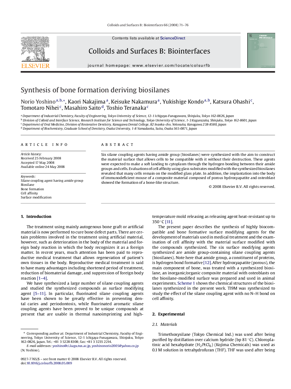 Synthesis of bone formation deriving biosilanes