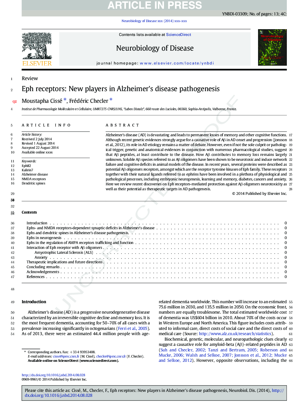 Eph receptors: New players in Alzheimer's disease pathogenesis