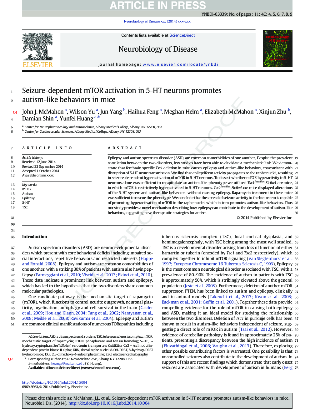 Seizure-dependent mTOR activation in 5-HT neurons promotes autism-like behaviors in mice