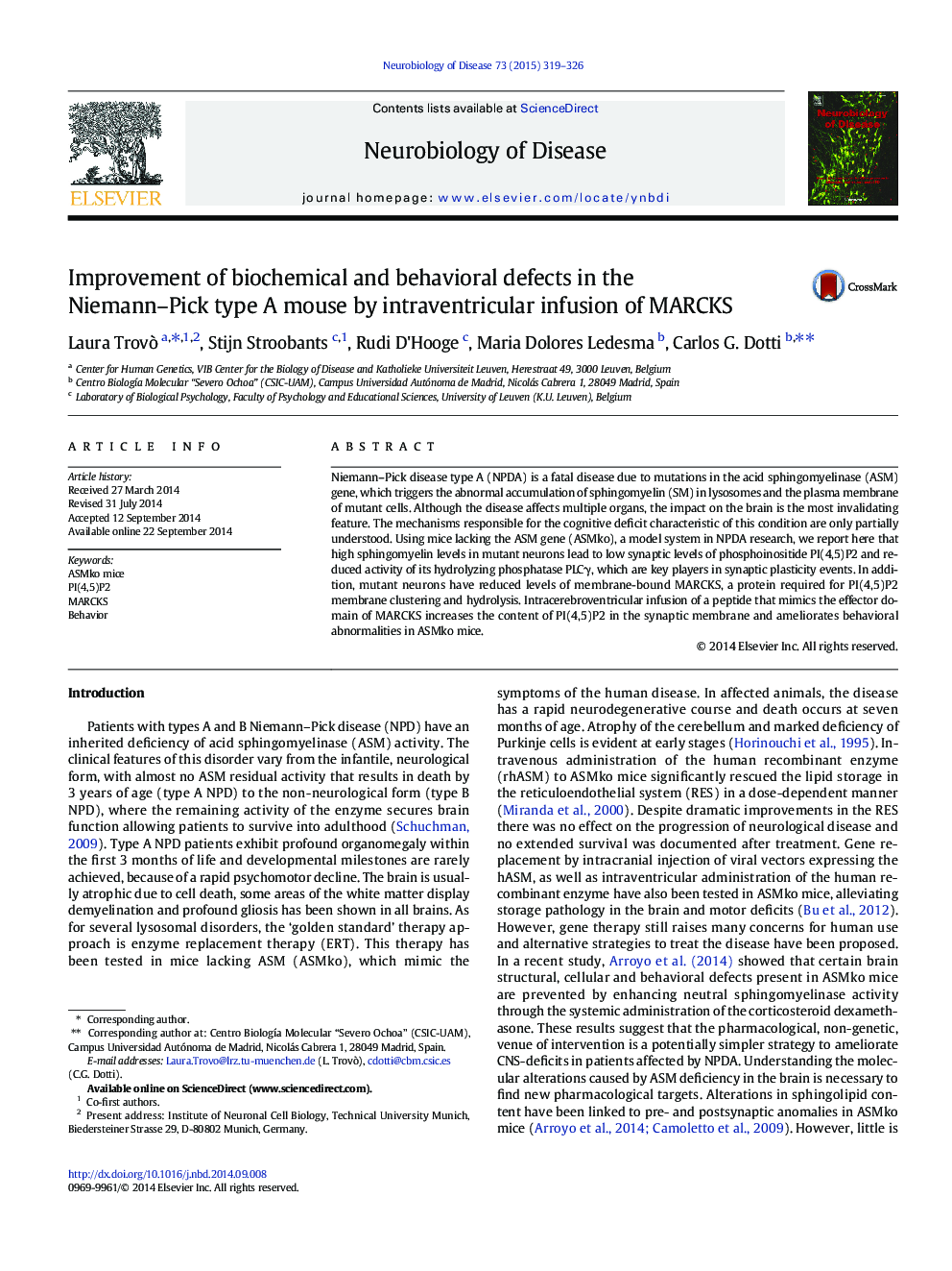 Improvement of biochemical and behavioral defects in the Niemann-Pick type A mouse by intraventricular infusion of MARCKS