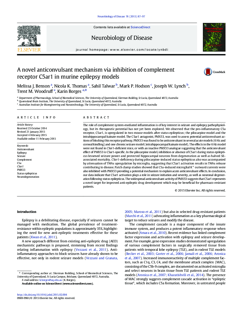 A novel anticonvulsant mechanism via inhibition of complement receptor C5ar1 in murine epilepsy models