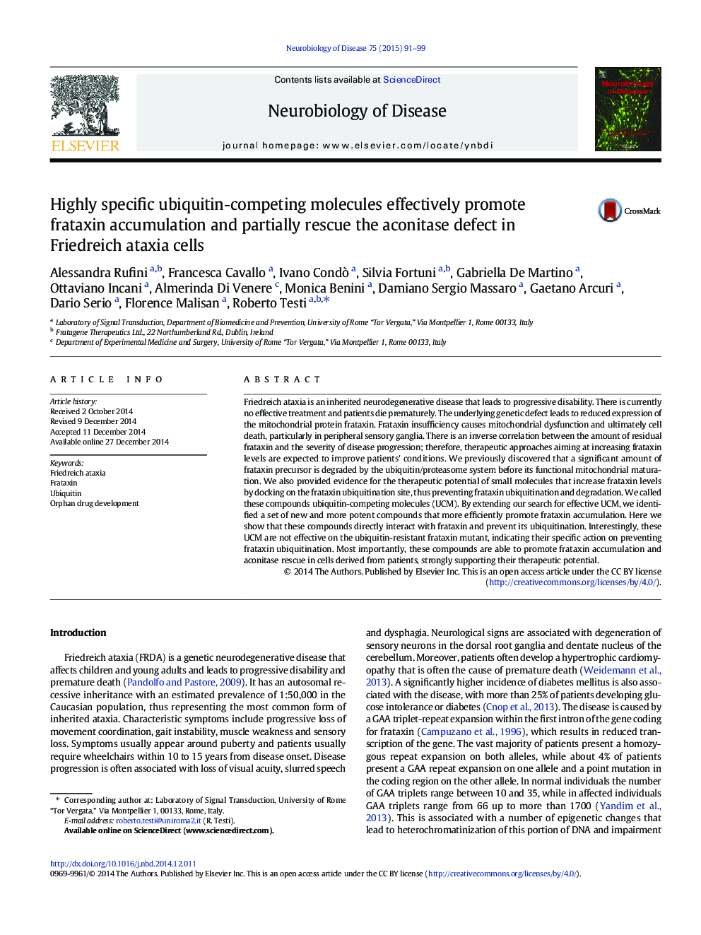 Highly specific ubiquitin-competing molecules effectively promote frataxin accumulation and partially rescue the aconitase defect in Friedreich ataxia cells