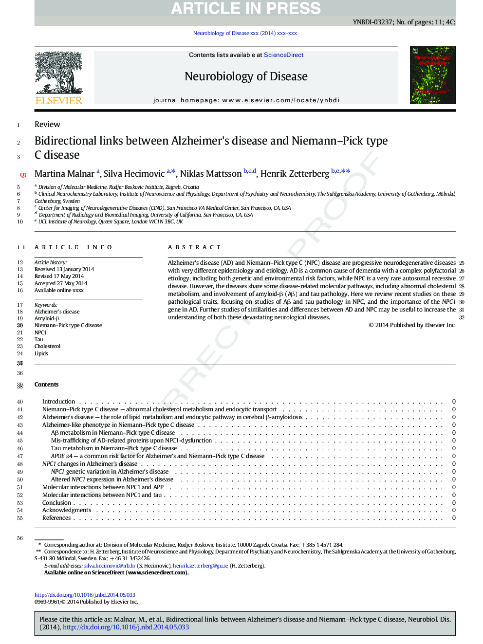 Bidirectional links between Alzheimer's disease and Niemann-Pick type C disease